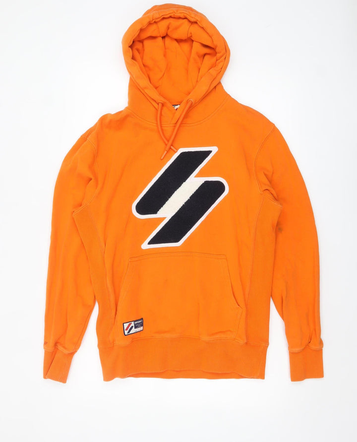 Superdry Men's Orange Pullover Hoodie Size M Graphic Sports Style