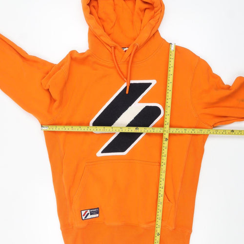 Superdry Men's Orange Pullover Hoodie Size M Graphic Sports Style
