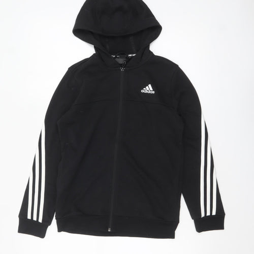 Adidas Boys Black Full Zip Hoodie 11-12 Years Hooded Sweatshirt