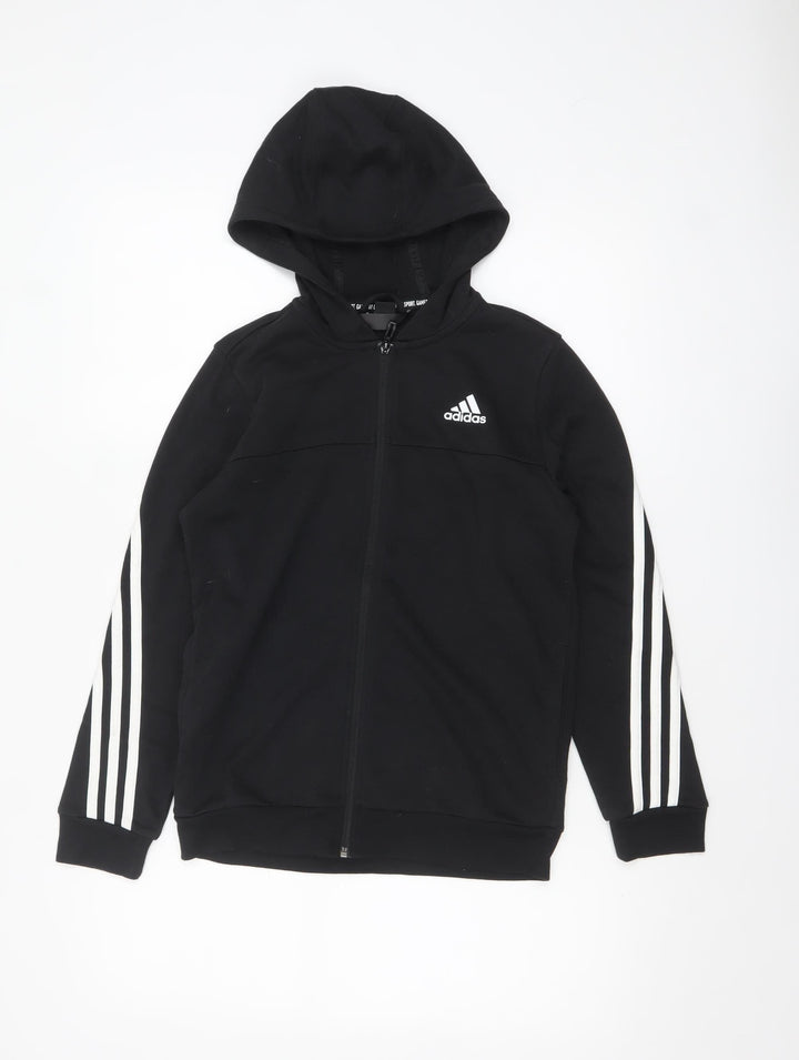 Adidas Boys Black Full Zip Hoodie 11-12 Years Hooded Sweatshirt