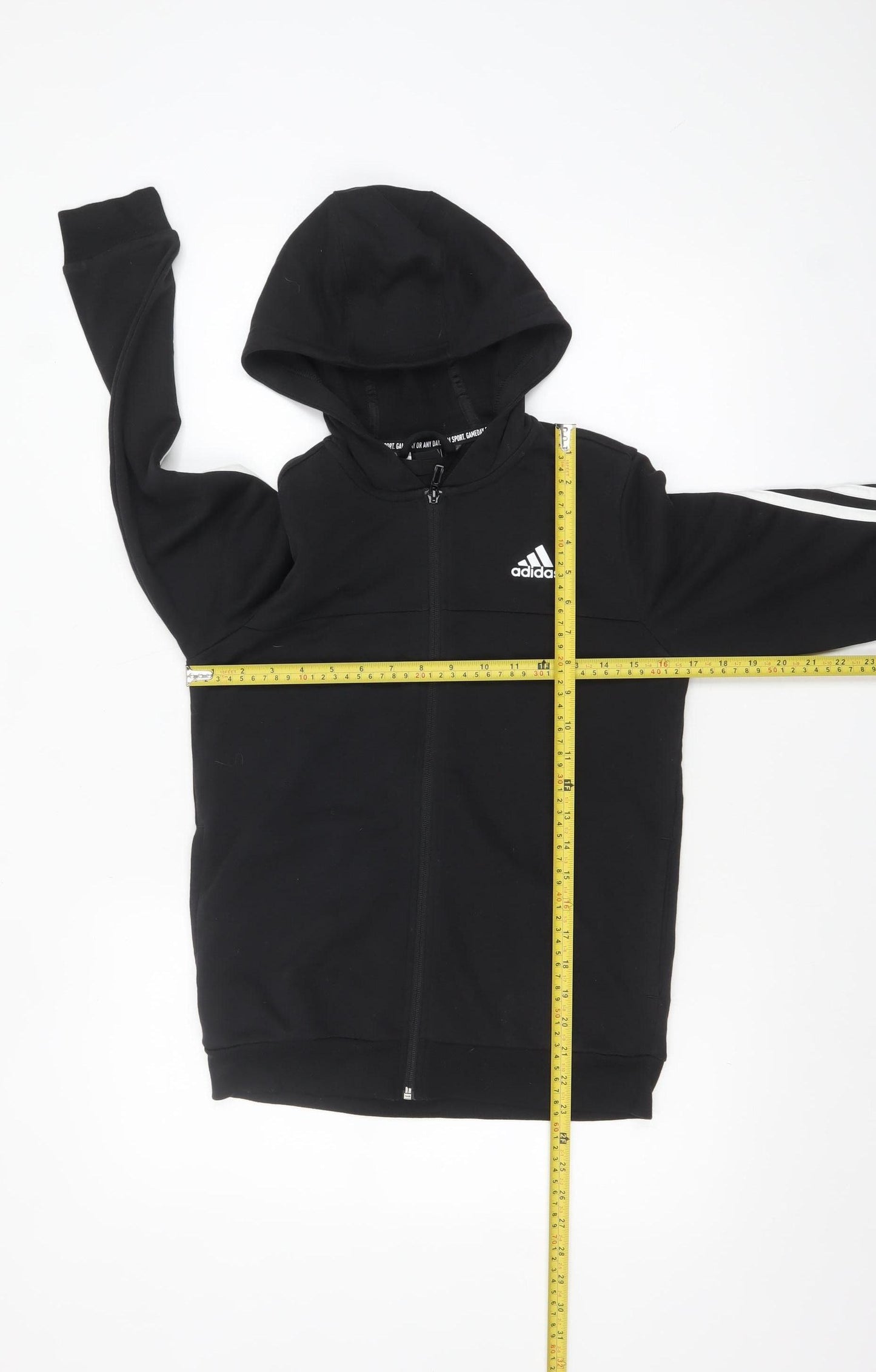 Adidas Boys Black Full Zip Hoodie 11-12 Years Hooded Sweatshirt