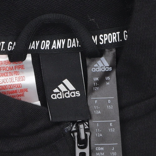 Adidas Boys Black Full Zip Hoodie 11-12 Years Hooded Sweatshirt