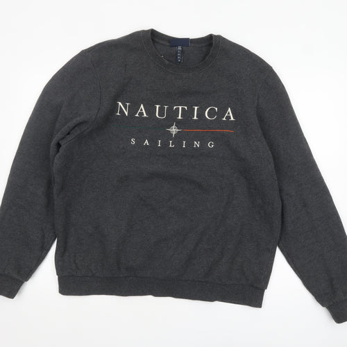 Nautica Men’s Grey Logo Sailing Sweatshirt L Pullover Crew Neck