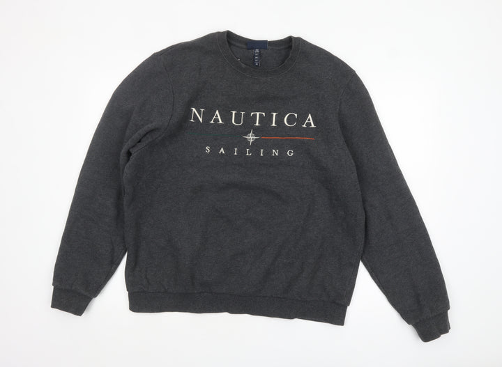 Nautica Men’s Grey Logo Sailing Sweatshirt L Pullover Crew Neck