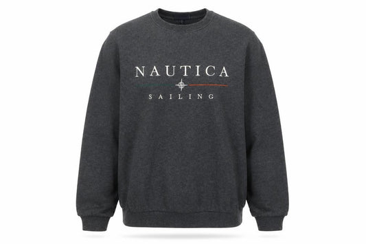 Front view of Nautica Men’s Grey Logo Sailing Sweatshirt L Pullover Crew Neck