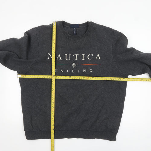 Nautica Men’s Grey Logo Sailing Sweatshirt L Pullover Crew Neck
