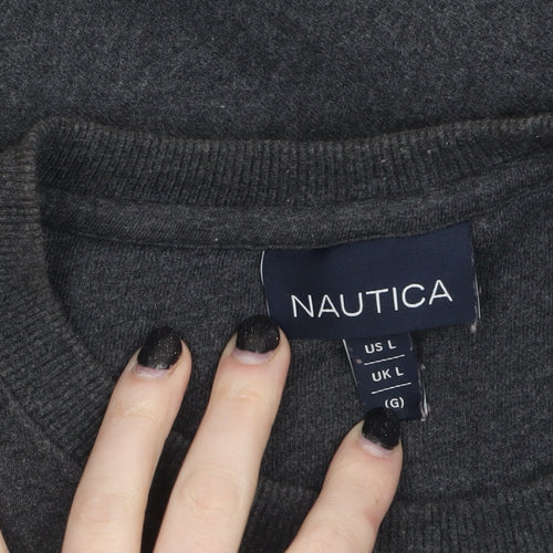 Nautica Men’s Grey Logo Sailing Sweatshirt L Pullover Crew Neck