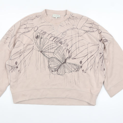Ted Baker Women Beige Butterfly Print Jersey Top Size 10