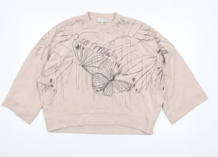 Ted Baker Women Beige Butterfly Print Jersey Top Size 10