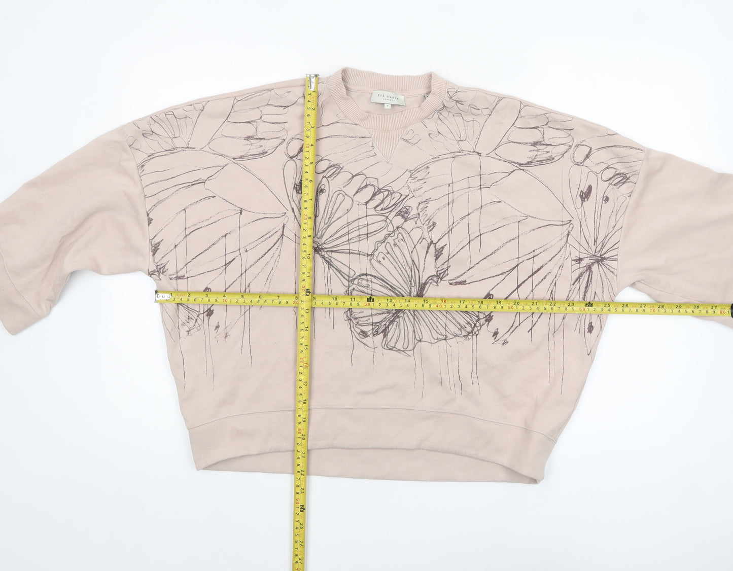 Ted Baker Women Beige Butterfly Print Jersey Top Size 10