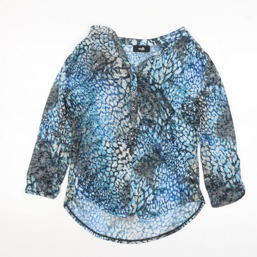 Wallis Womens Blue Animal Print Sheer Tunic Blouse Size S