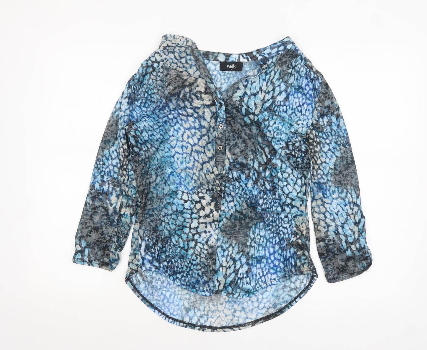 Wallis Womens Blue Animal Print Sheer Tunic Blouse Size S