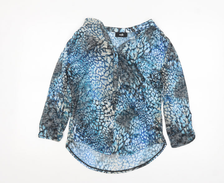 Wallis Womens Blue Animal Print Sheer Tunic Blouse Size S