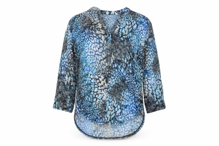 Wallis Womens Blue Animal Print Sheer Tunic Blouse Size S