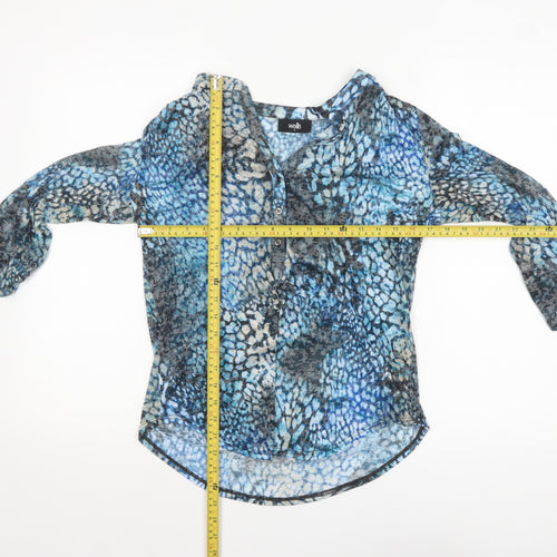 Wallis Womens Blue Animal Print Sheer Tunic Blouse Size S