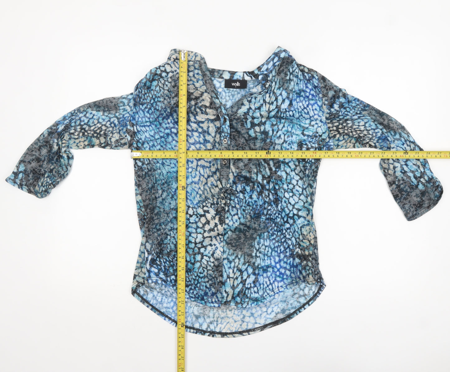 Wallis Womens Blue Animal Print Sheer Tunic Blouse Size S