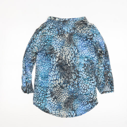 Wallis Womens Blue Animal Print Sheer Tunic Blouse Size S