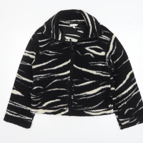 H&M Women’s Black White Zebra Fleece Jacket Size 12 Full Zip