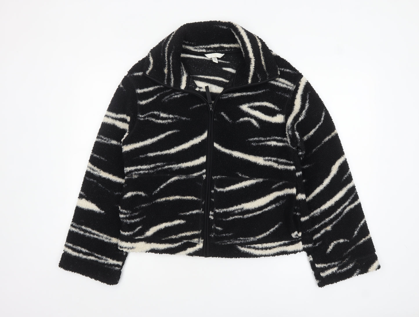 H&M Women’s Black White Zebra Fleece Jacket Size 12 Full Zip