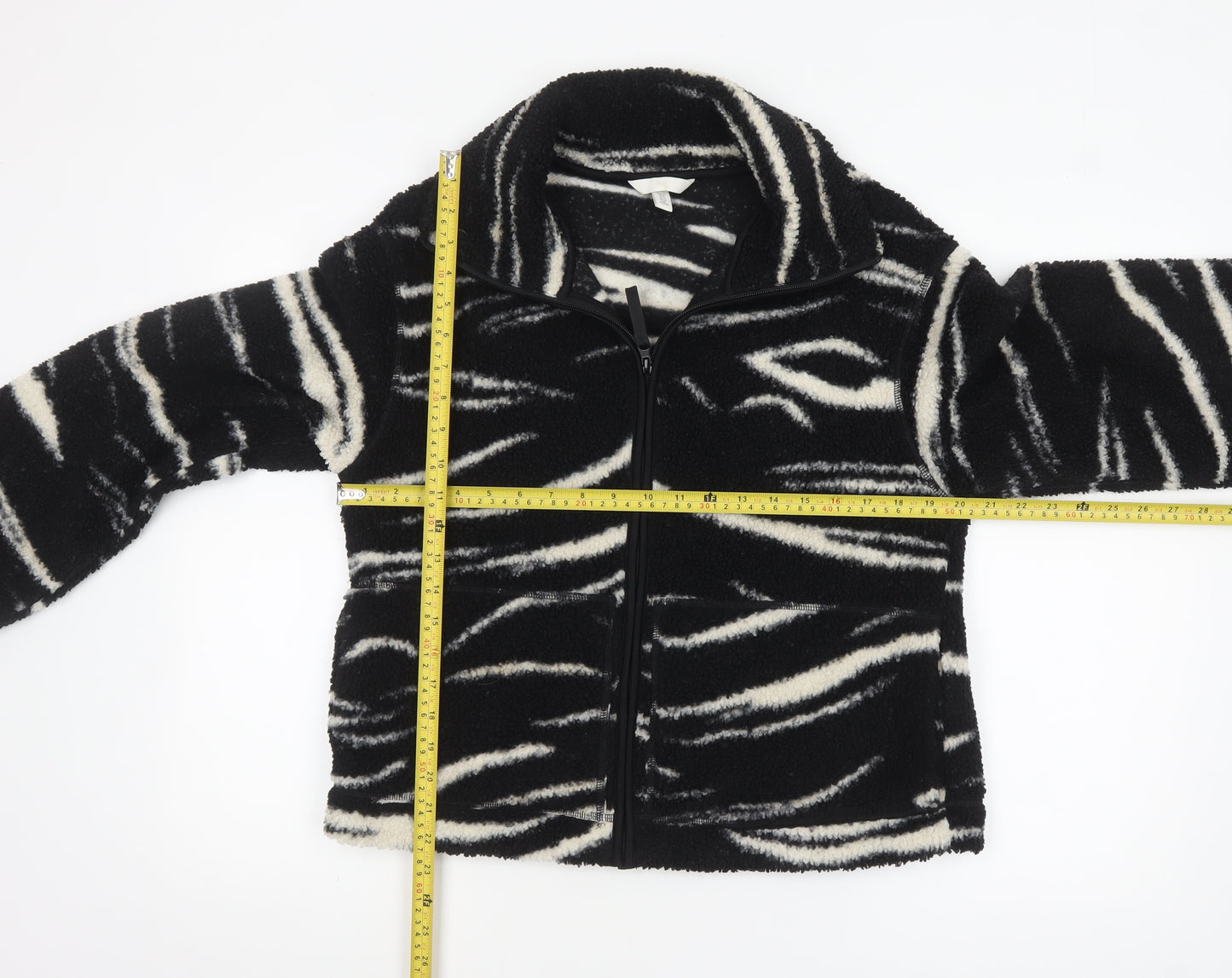 H&M Women’s Black White Zebra Fleece Jacket Size 12 Full Zip