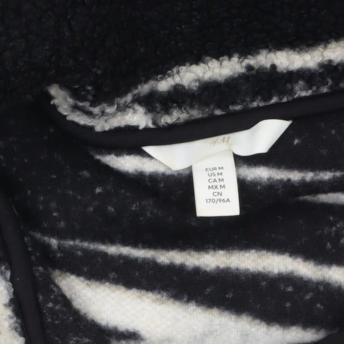H&M Women’s Black White Zebra Fleece Jacket Size 12 Full Zip