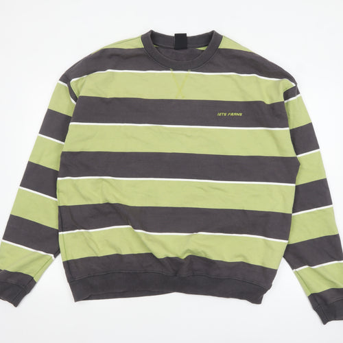 iets frans Men’s Green Striped Cotton Crew Neck Sweatshirt L