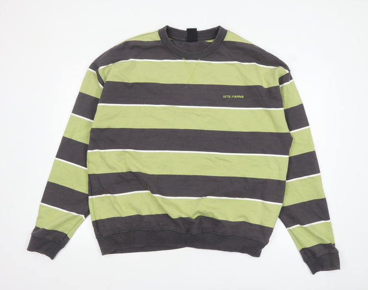 iets frans Men’s Green Striped Cotton Crew Neck Sweatshirt L