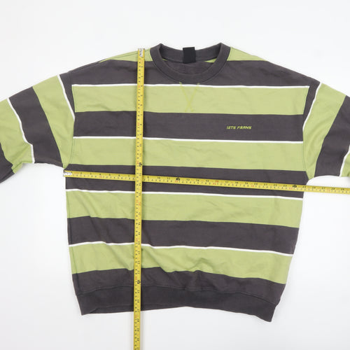 iets frans Men’s Green Striped Cotton Crew Neck Sweatshirt L
