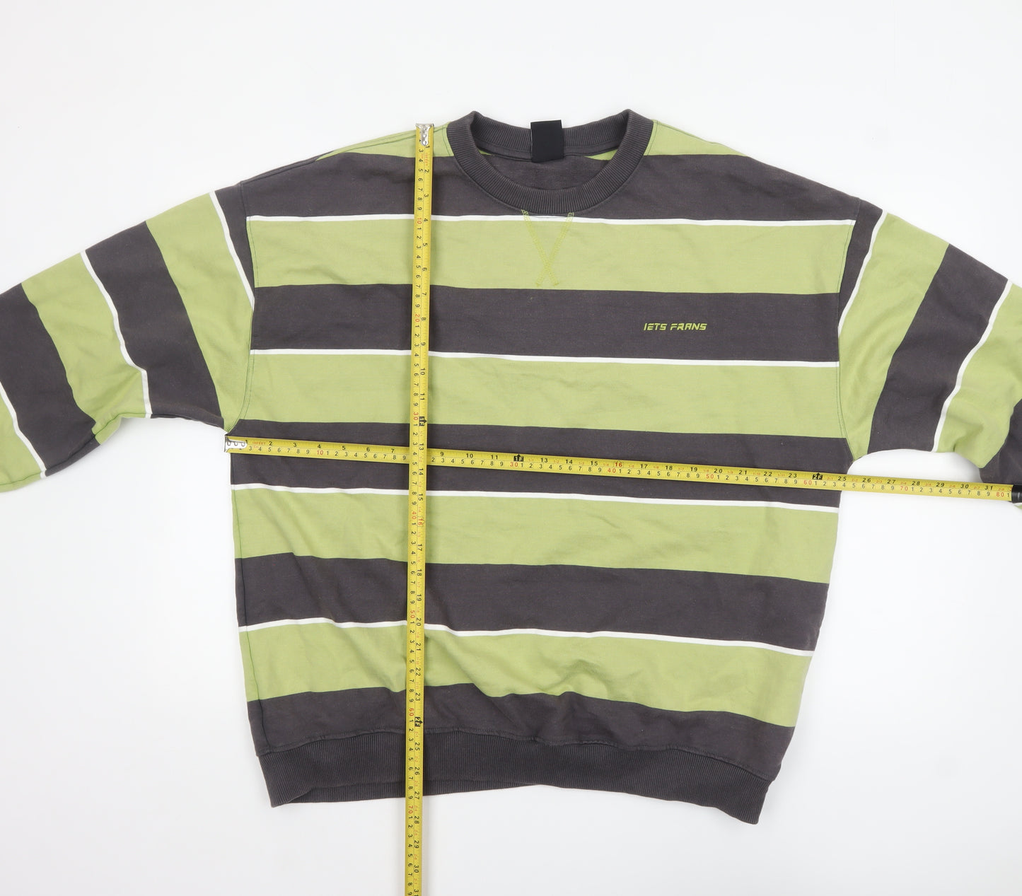 iets frans Men’s Green Striped Cotton Crew Neck Sweatshirt L