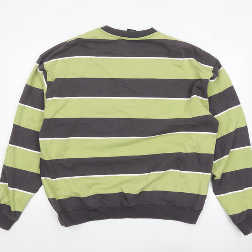 iets frans Men’s Green Striped Cotton Crew Neck Sweatshirt L
