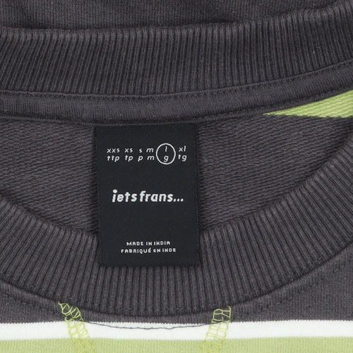 iets frans Men’s Green Striped Cotton Crew Neck Sweatshirt L