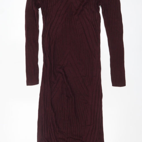 New Look Women Brown Long Sleeve Knit Bodycon Maternity Dress Size 8