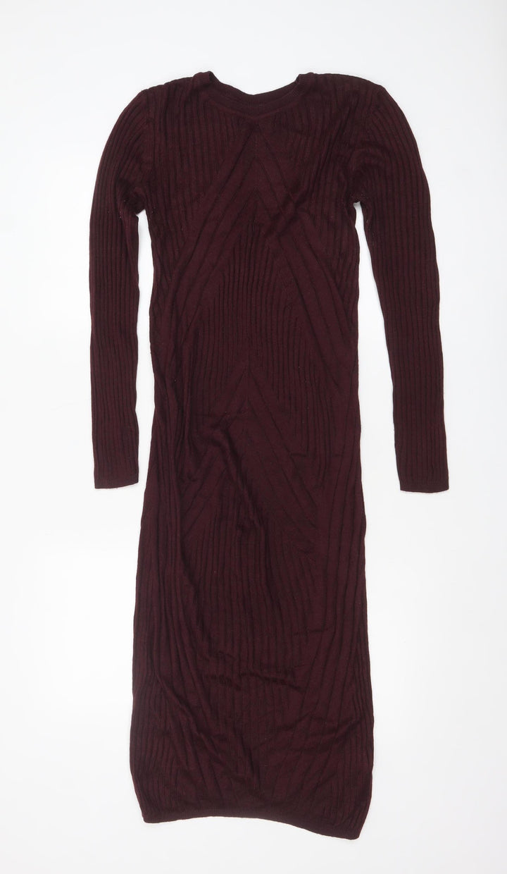 New Look Women Brown Long Sleeve Knit Bodycon Maternity Dress Size 8