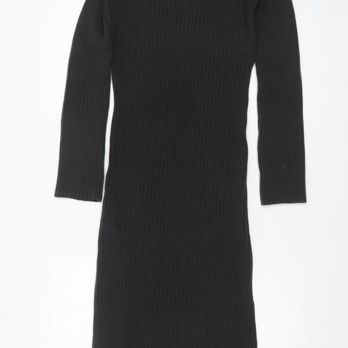 ASOS DESIGN Women's Black Size 12 Long Sleeve Ribbed Knit Bodycon Midi Dress
