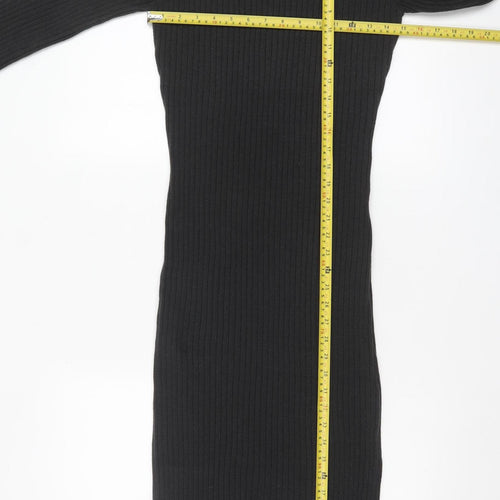 ASOS DESIGN Women's Black Size 12 Long Sleeve Ribbed Knit Bodycon Midi Dress