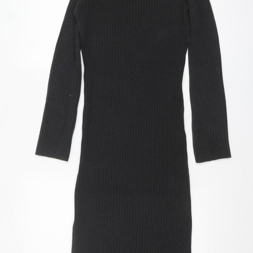 ASOS DESIGN Women's Black Size 12 Long Sleeve Ribbed Knit Bodycon Midi Dress