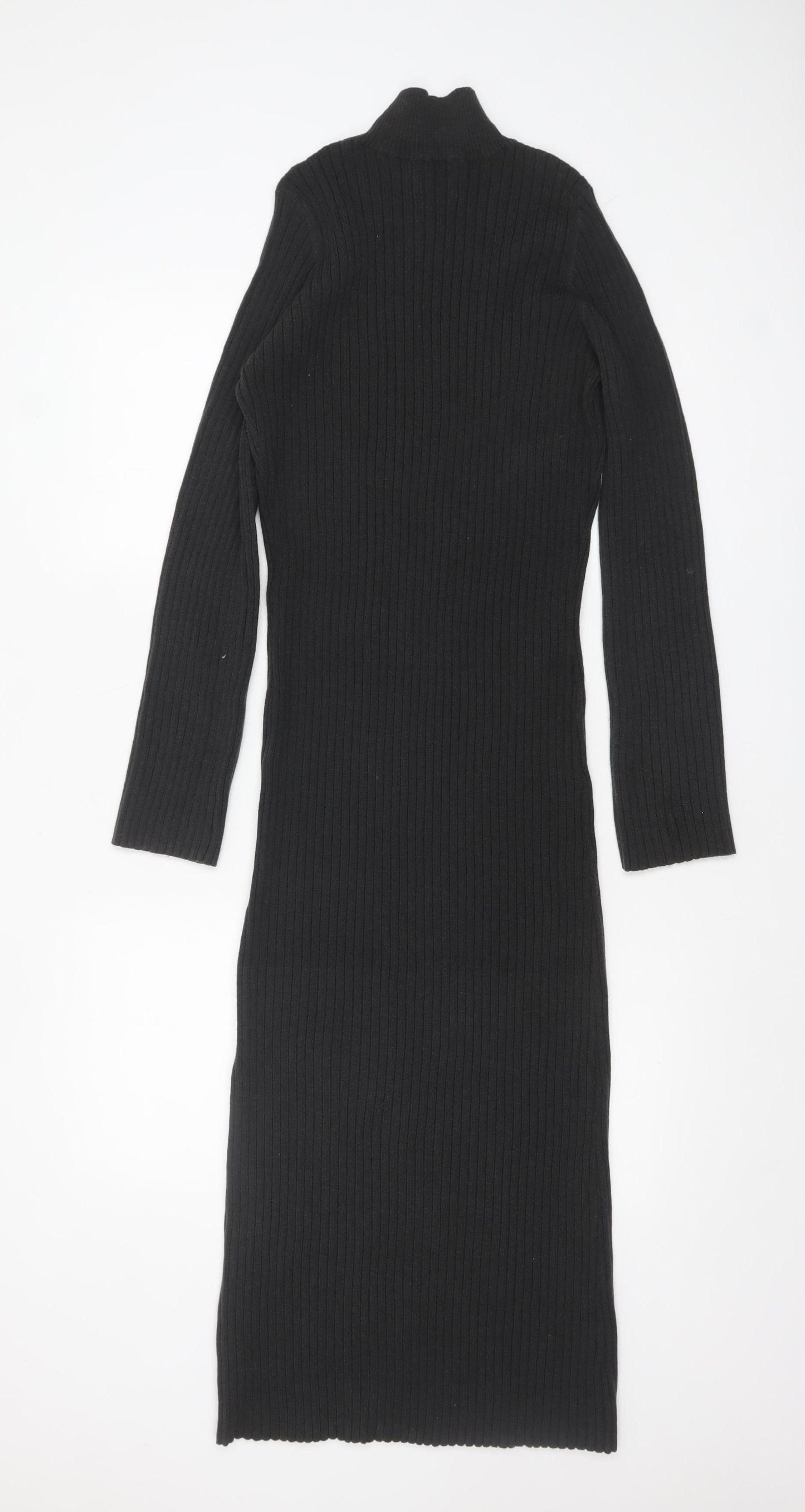 ASOS DESIGN Women's Black Size 12 Long Sleeve Ribbed Knit Bodycon Midi Dress