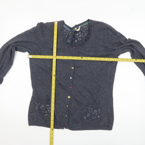 White Stuff Women's Grey Star Print Cardigan Size 16 Cotton Blend