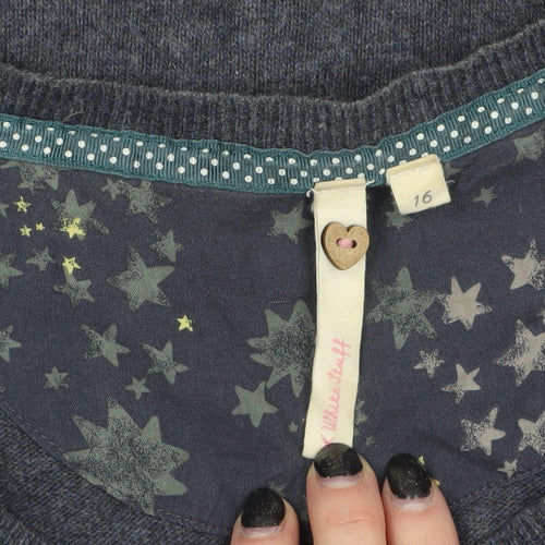 White Stuff Women's Grey Star Print Cardigan Size 16 Cotton Blend