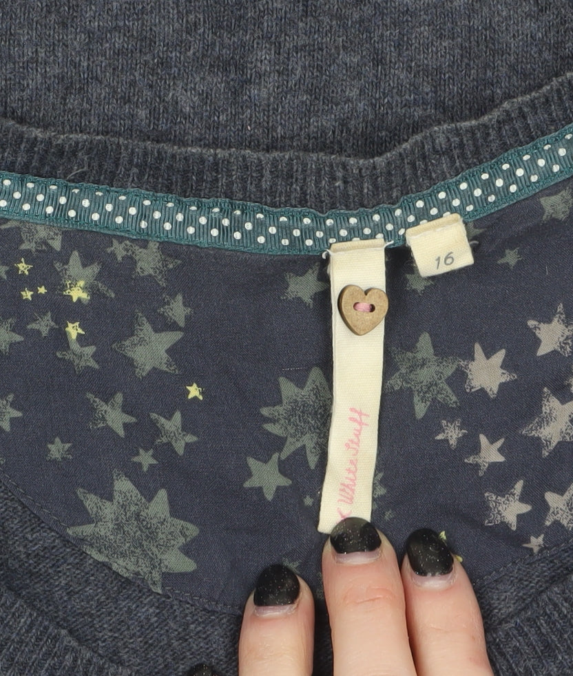 White Stuff Women's Grey Star Print Cardigan Size 16 Cotton Blend