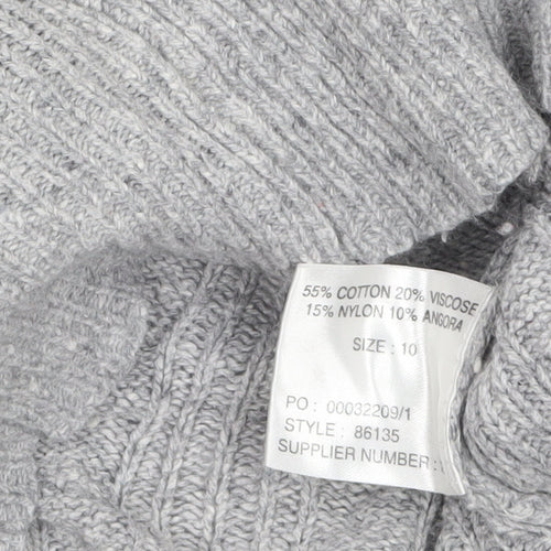 SoulCal Women’s Grey Cable-Knit V-Neck Henley Jumper Size 10