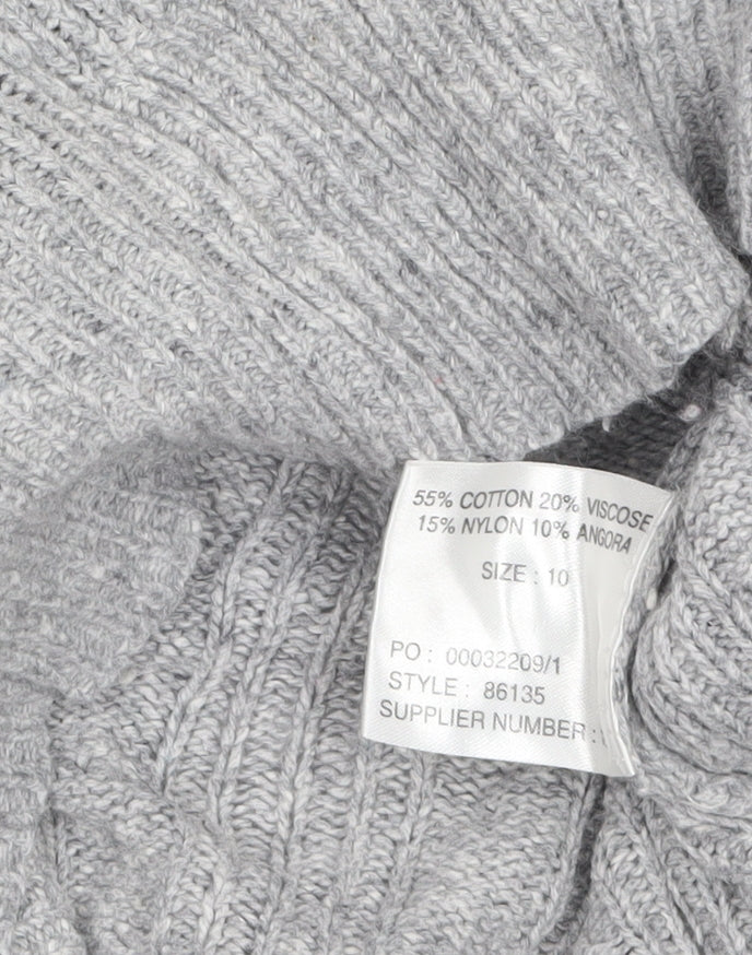 SoulCal Women’s Grey Cable-Knit V-Neck Henley Jumper Size 10