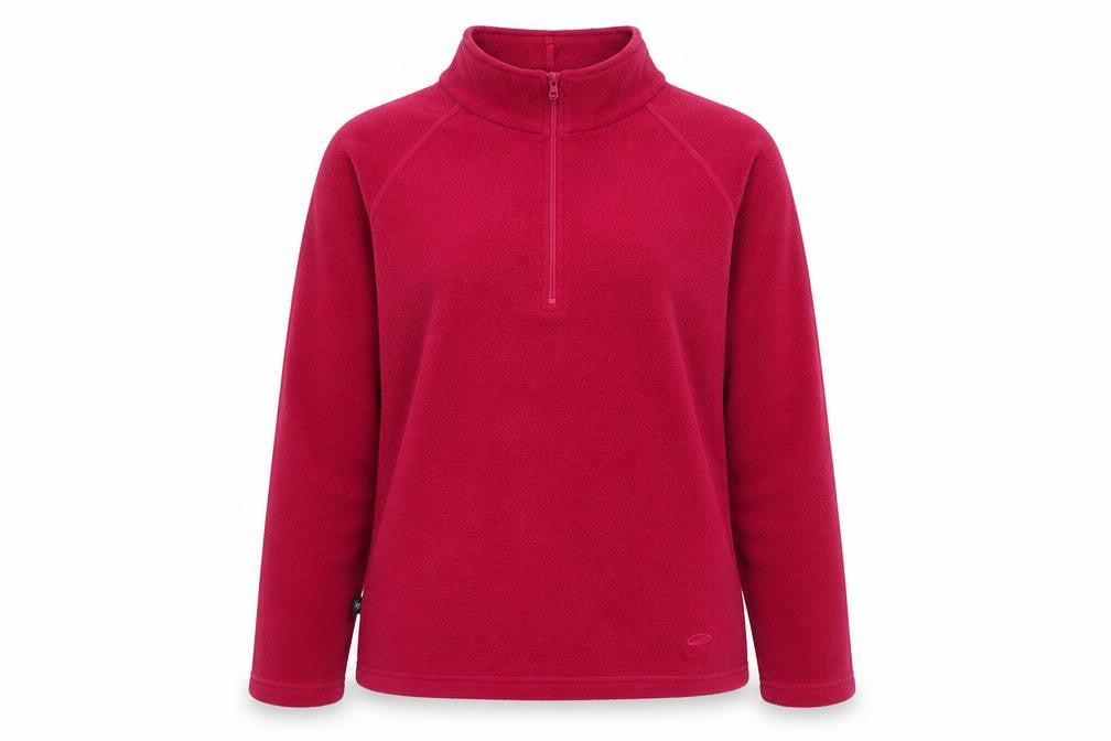 Front view of Mountain Life women’s red fleece pullover sweatshirt, size UK 12