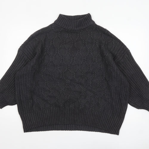 JD Williams Women Black Size 28/30 Cable-Knit Roll Neck Jumper
