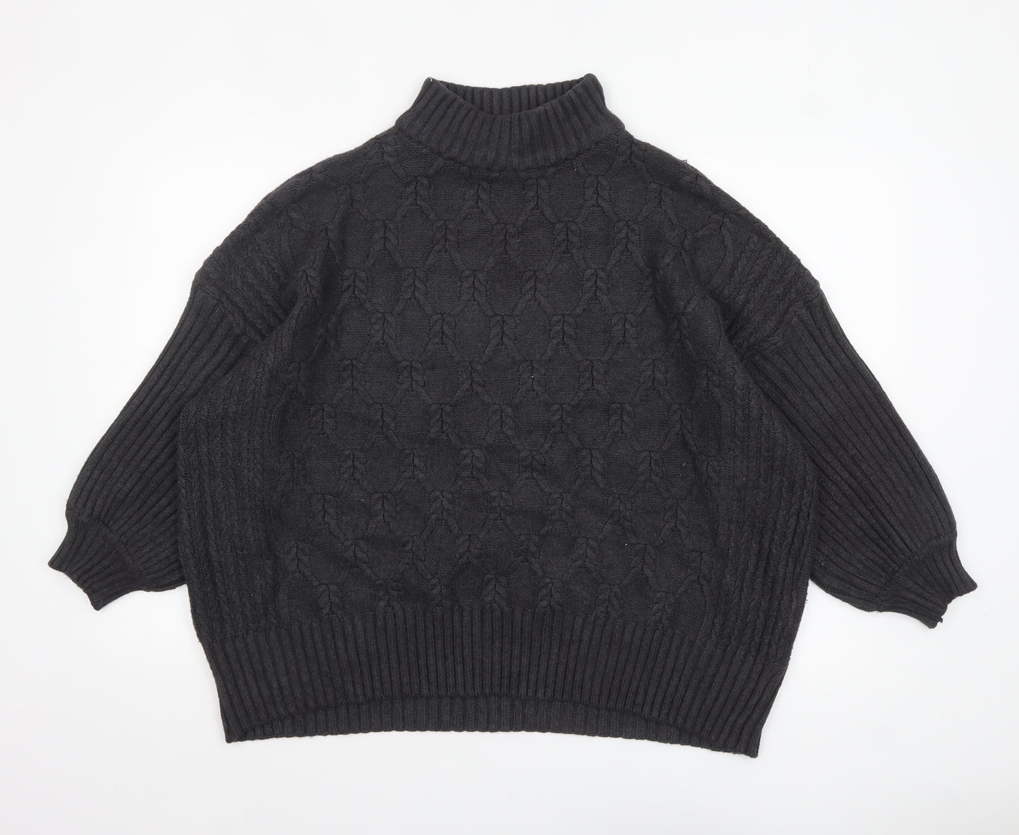 JD Williams Women Black Size 28/30 Cable-Knit Roll Neck Jumper