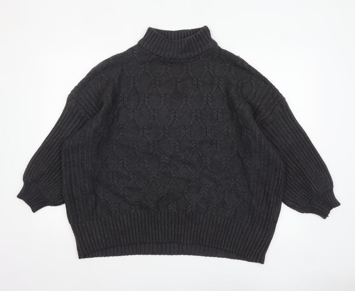 JD Williams Women Black Size 28/30 Cable-Knit Roll Neck Jumper