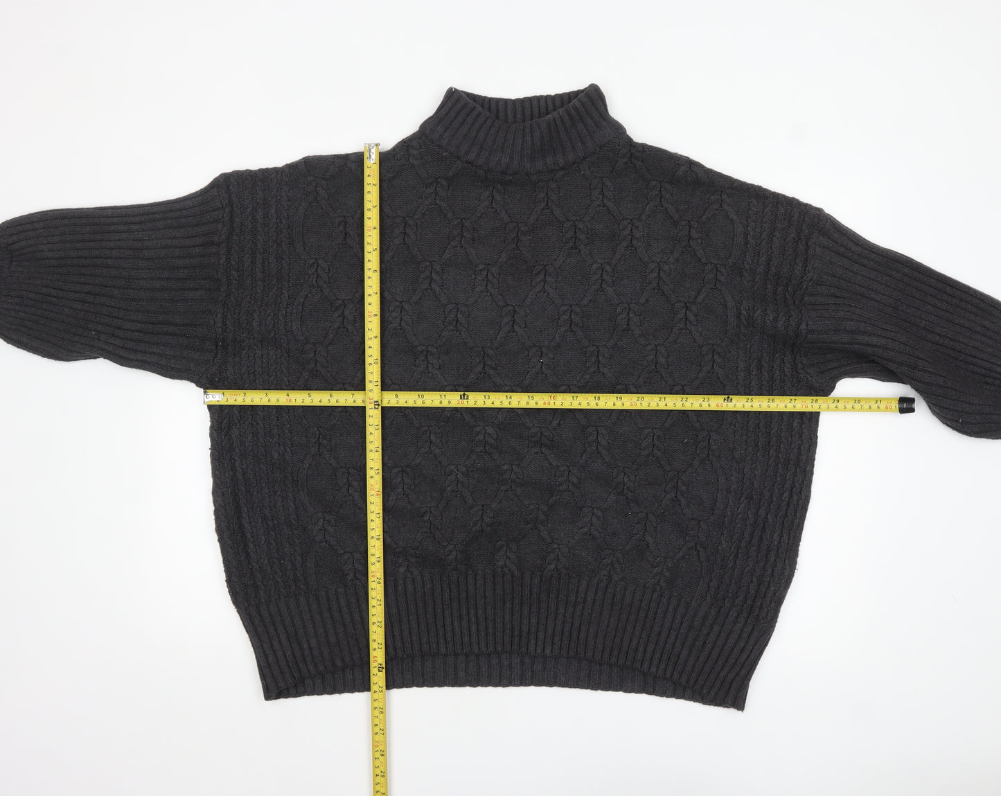 JD Williams Women Black Size 28/30 Cable-Knit Roll Neck Jumper