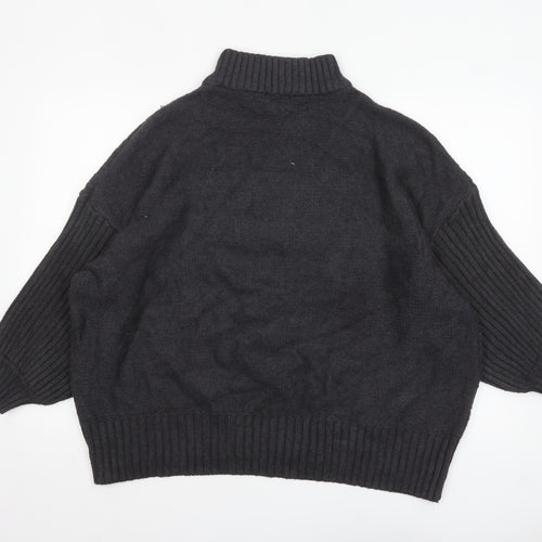JD Williams Women Black Size 28/30 Cable-Knit Roll Neck Jumper