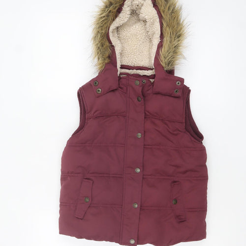 FatFace Girls Red Hooded Faux Fur Lined Puffer Gilet 8-9 Years