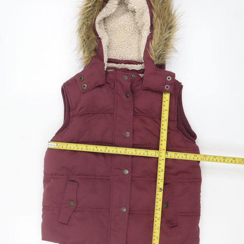 FatFace Girls Red Hooded Faux Fur Lined Puffer Gilet 8-9 Years